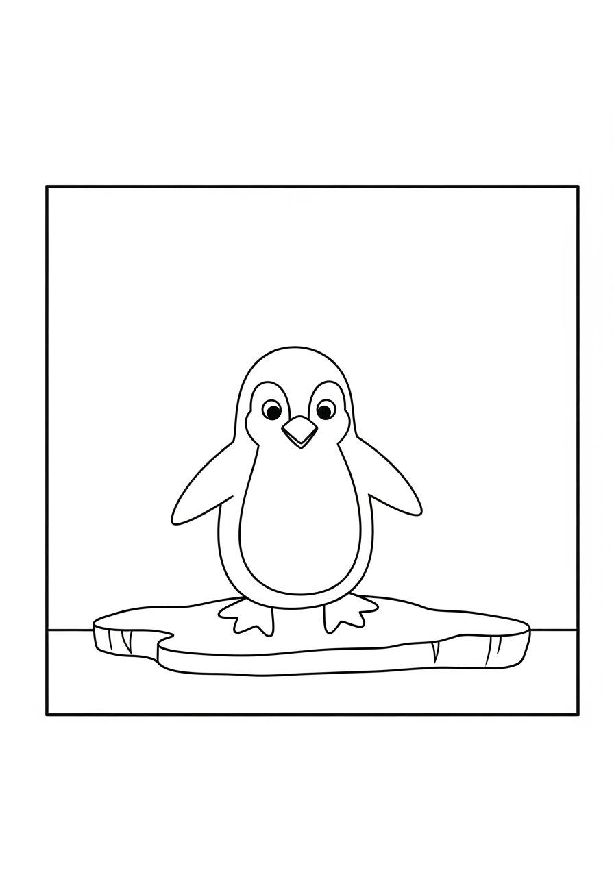 Desenho de Pinguim em pé sobre um bloco de gelo para colorir
