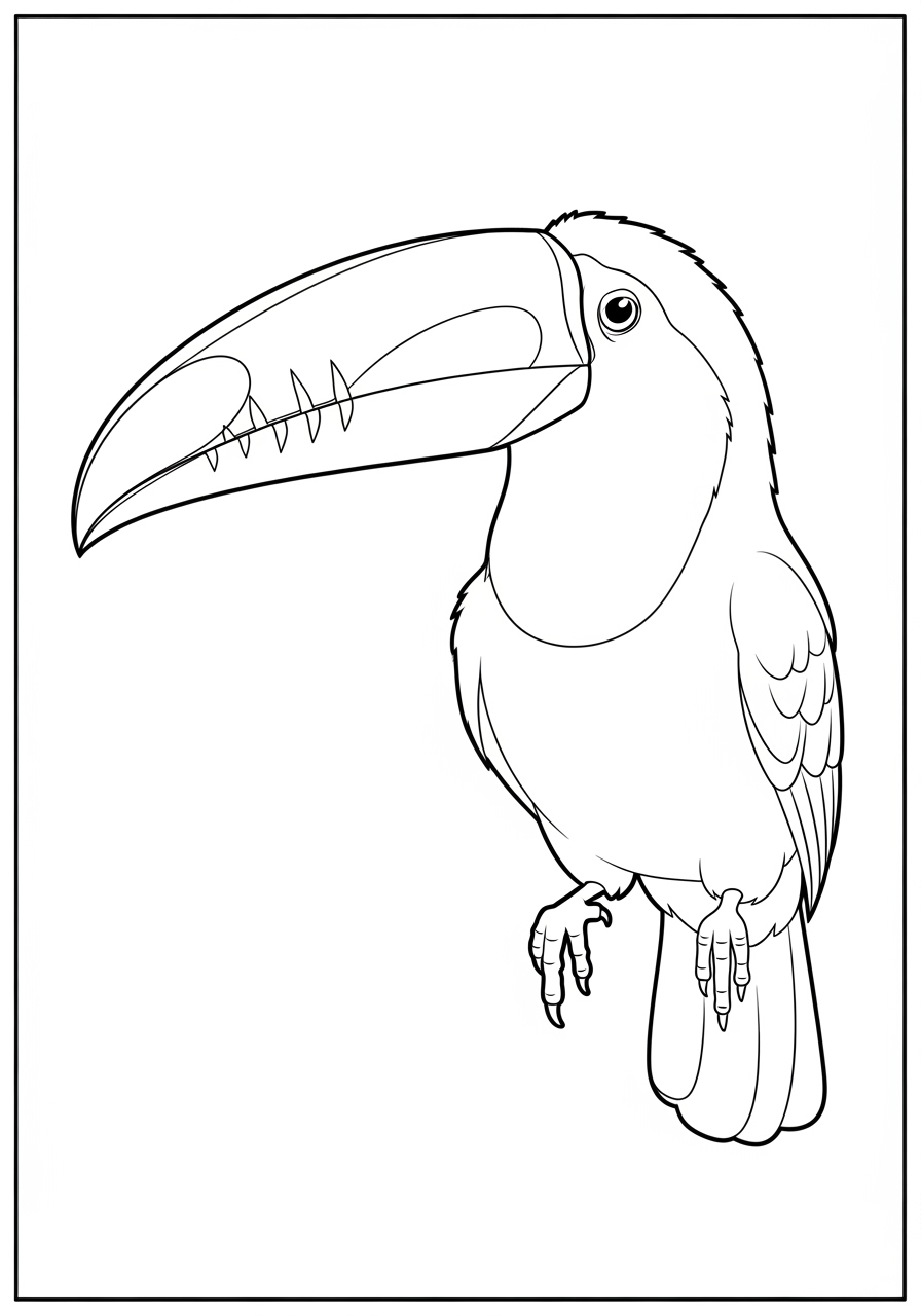 Desenho de Pássaro tucano com bico grande para colorir