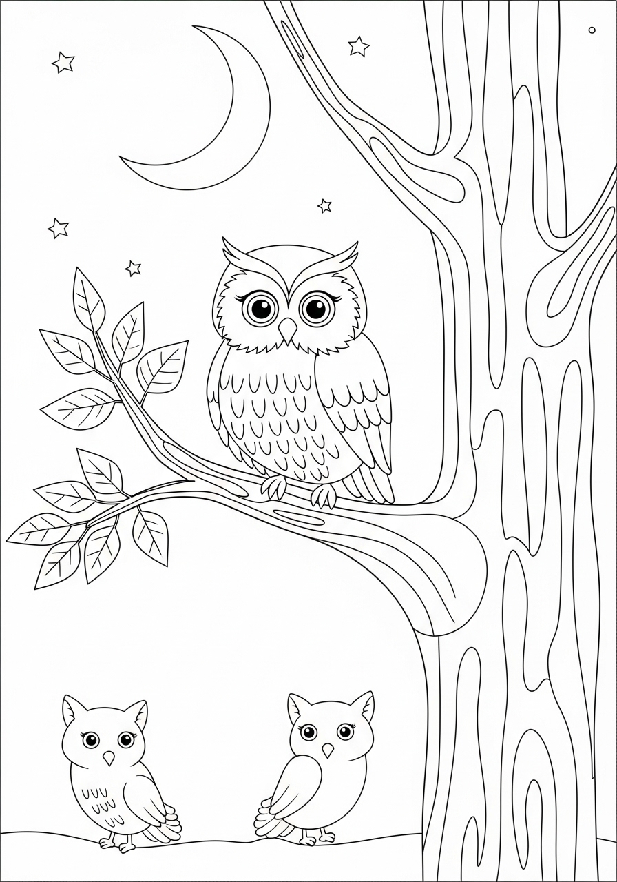 Desenho de Coruja em árvore para colorir