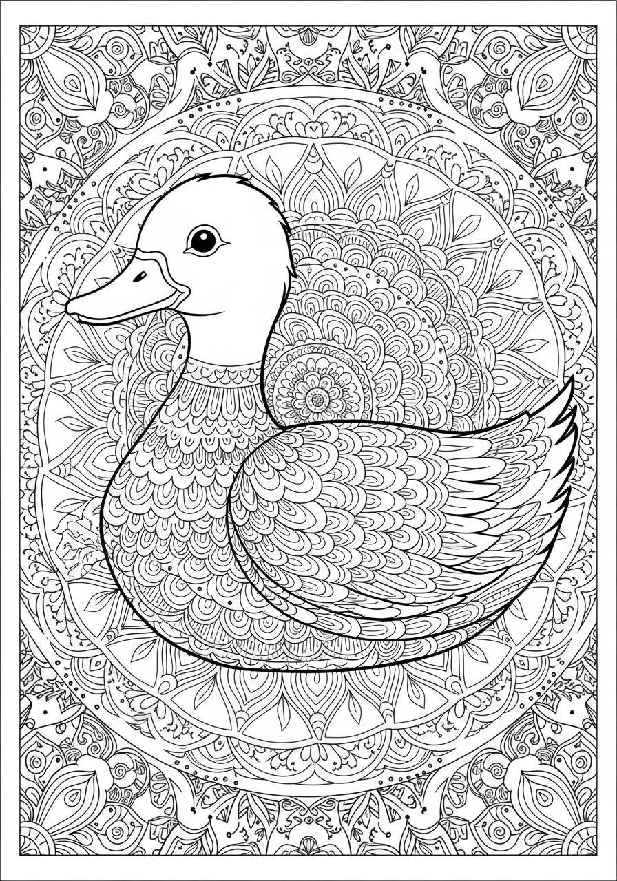 Desenho de Pato com mandala detalhada para colorir