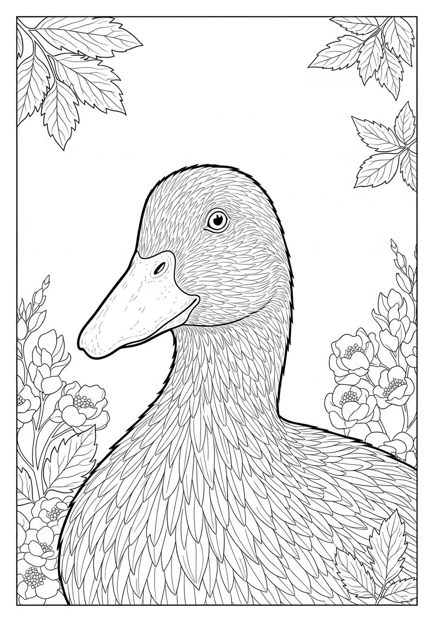 Desenho de Pato com flores para colorir