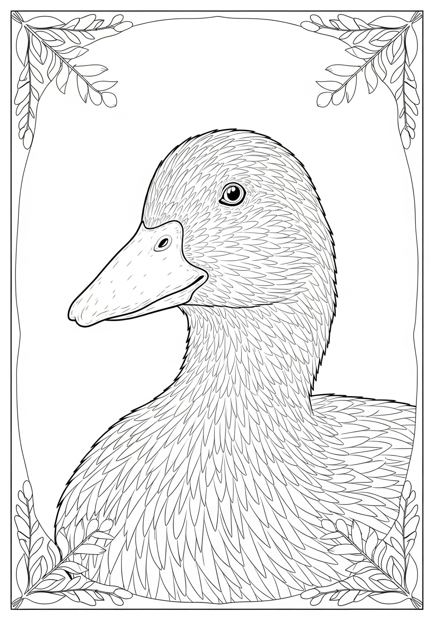 Desenho de Pato com fundo decorativo para colorir