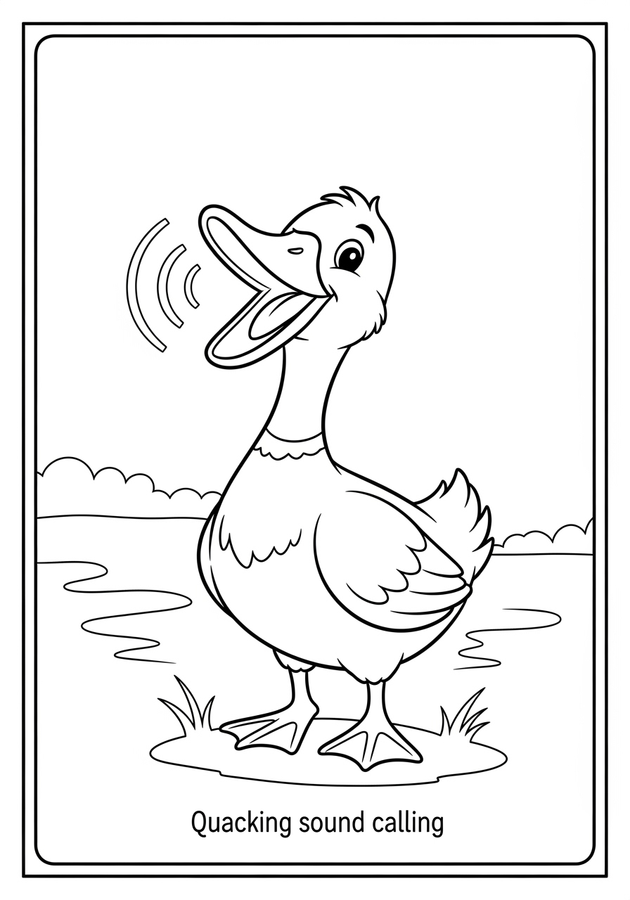 Desenho de Pato chamando perto de um lago