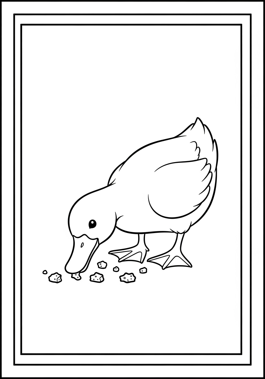 Desenho de Pato comendo migalhas para colorir