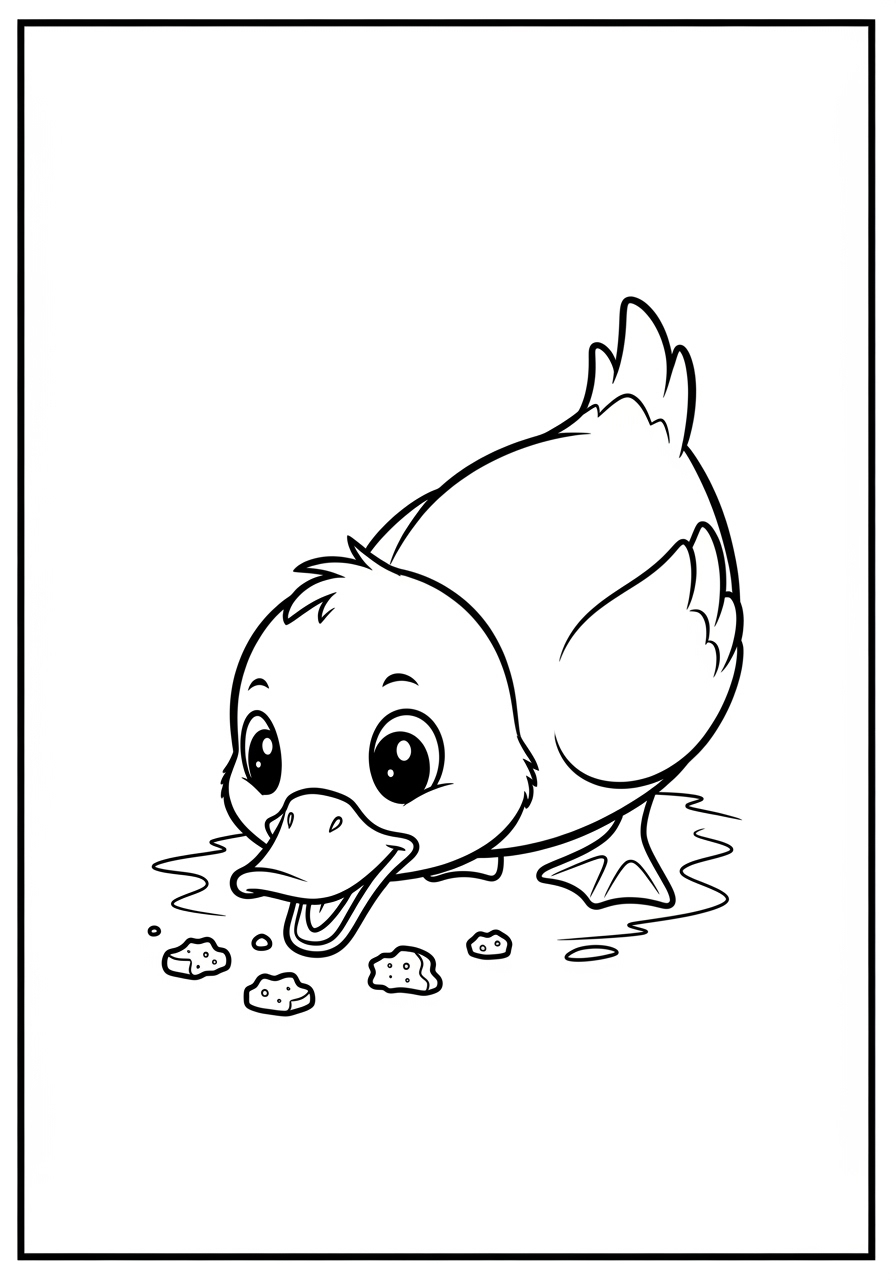 Desenho de pato comendo migalhas para colorir