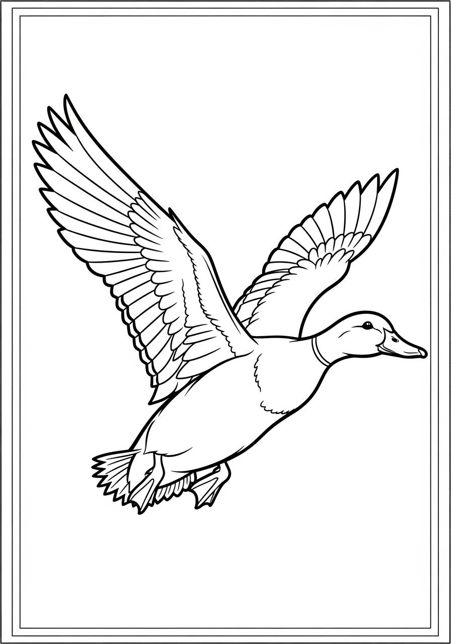 Desenho de Pato voando com asas abertas para colorir