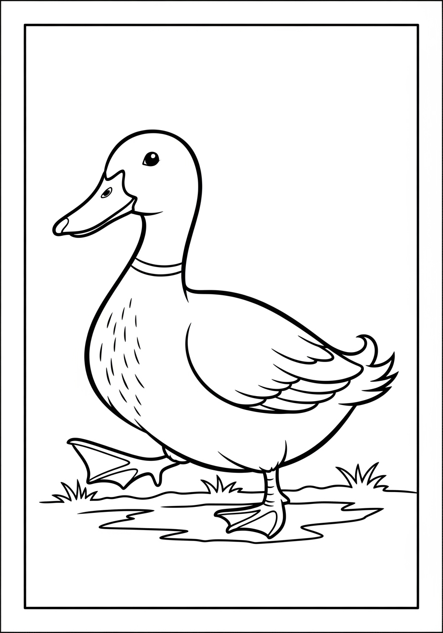 Desenho de Pato andando na grama para colorir