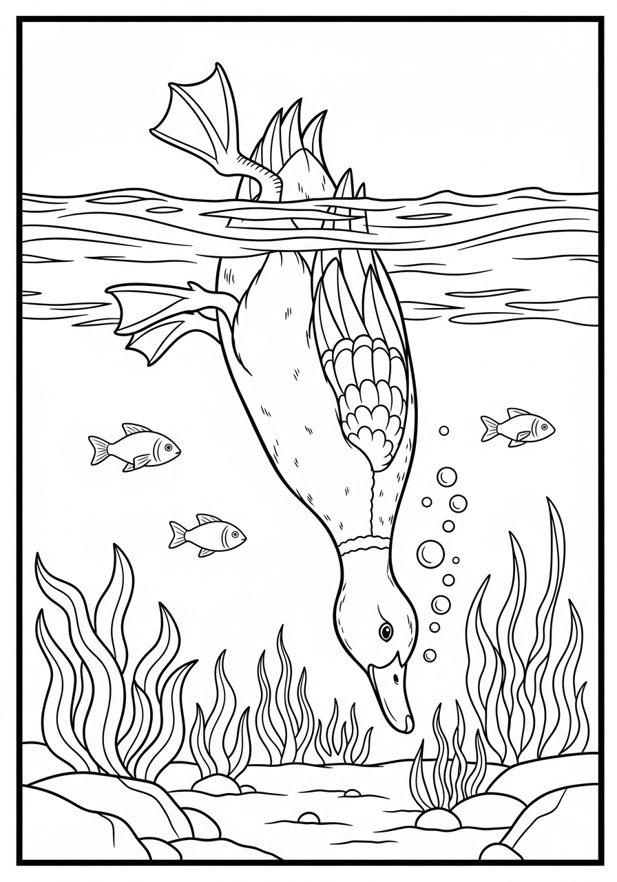 Desenho de Pato mergulhando para colorir