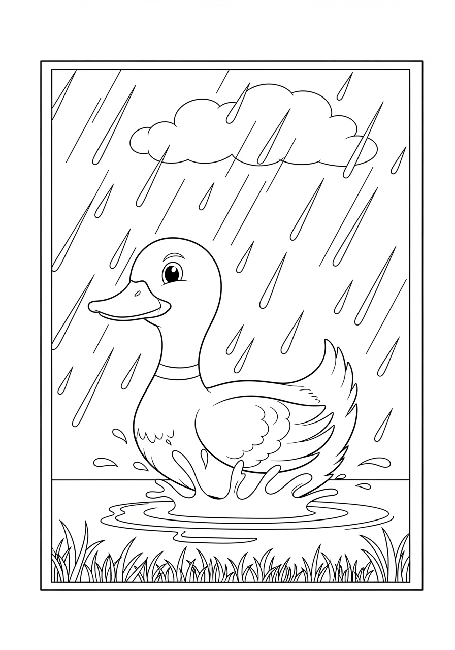 Desenho de Pato na chuva para colorir