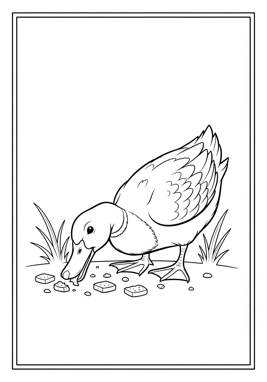 Desenho de Pato comendo migalhas para colorir