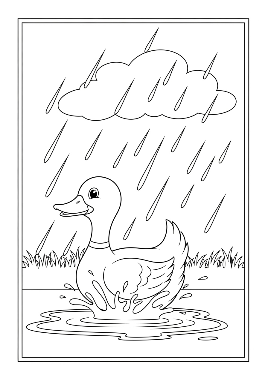 Desenho de Pato na chuva para colorir