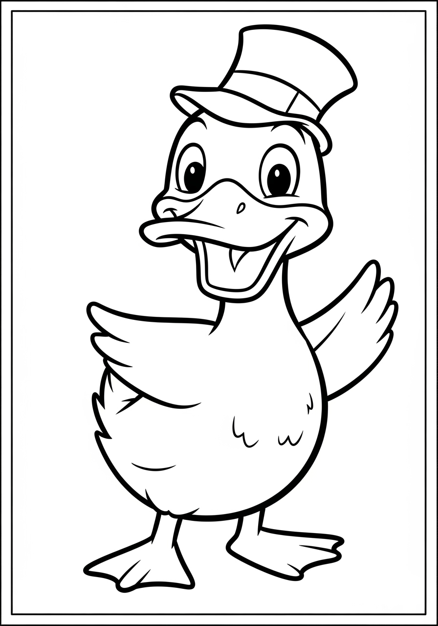 Desenho de Pato sorridente com chapéu para colorir