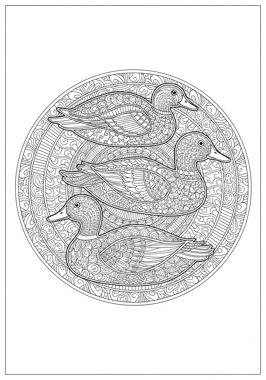 Desenho de três Patos com padrão intricado para colorir