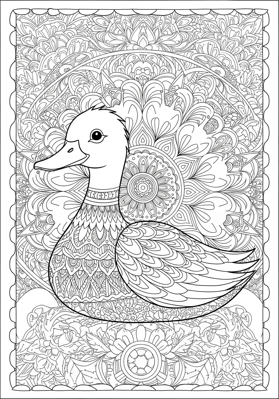 Desenho de Pato mandala detalhado para colorir