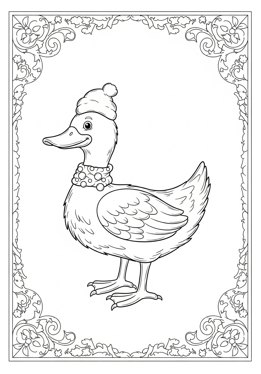 Desenho de Pato com touca e colar para colorir