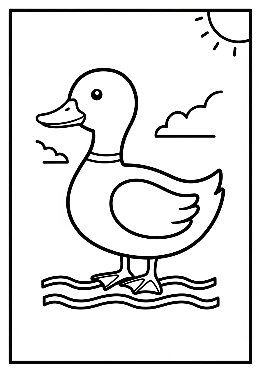 Desenho de Pato no lago sob o sol para colorir