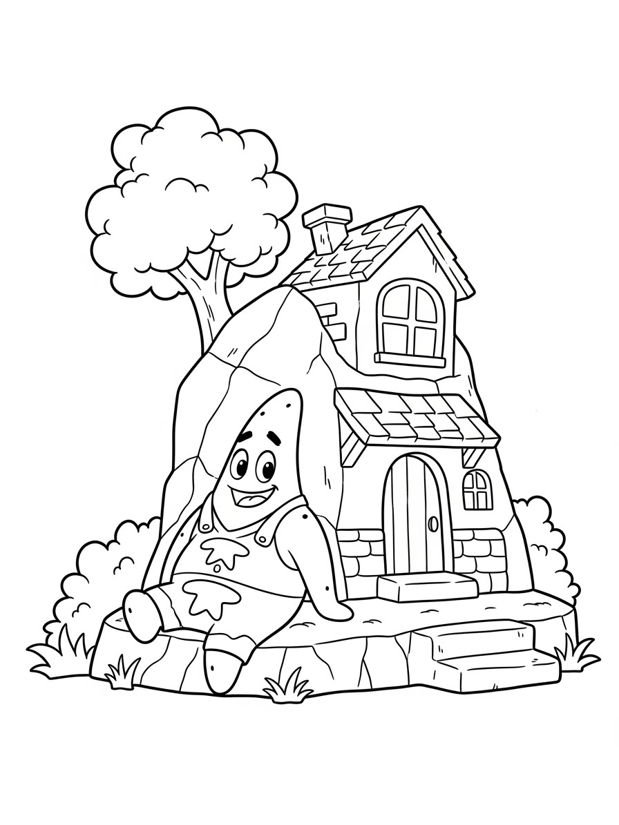 Desenho do Patrick Estrela em frente a sua casa para colorir