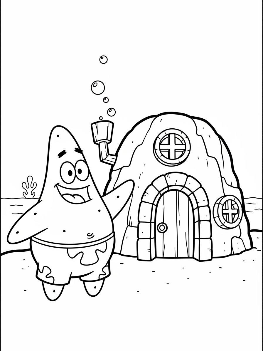 Desenho do Patrick Estrela ao lado de sua casa para colorir