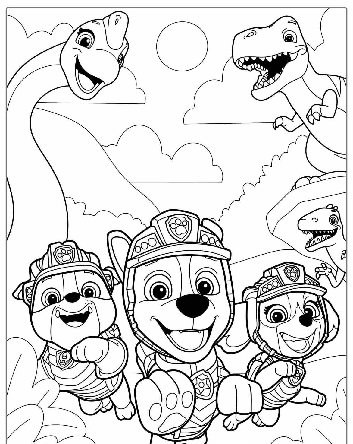 Desenho da Patrulha Canina com Chase Skye e Rubble para colorir