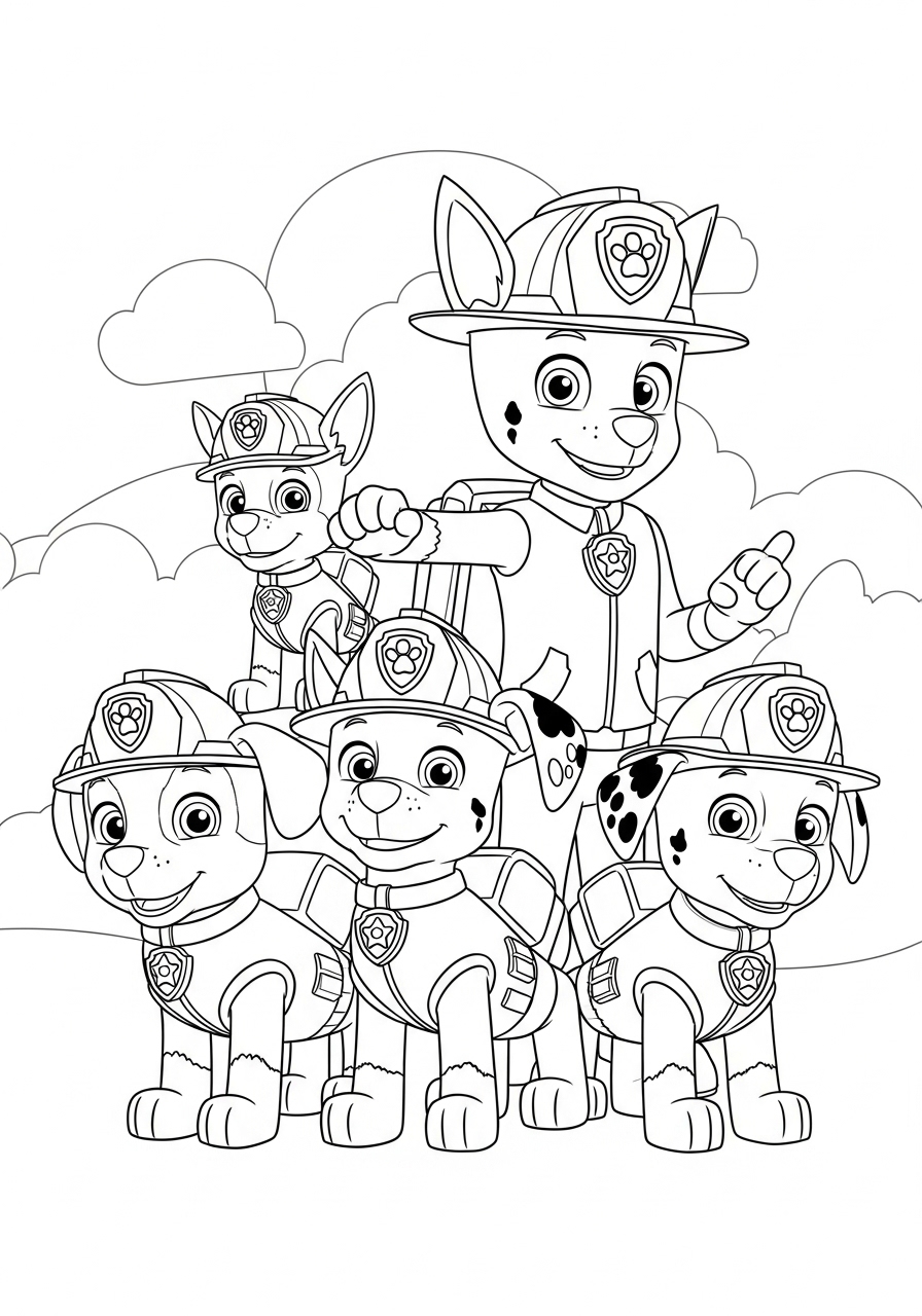 Desenho da Patrulha Canina com Chase Marshall Skye Rubble para colorir