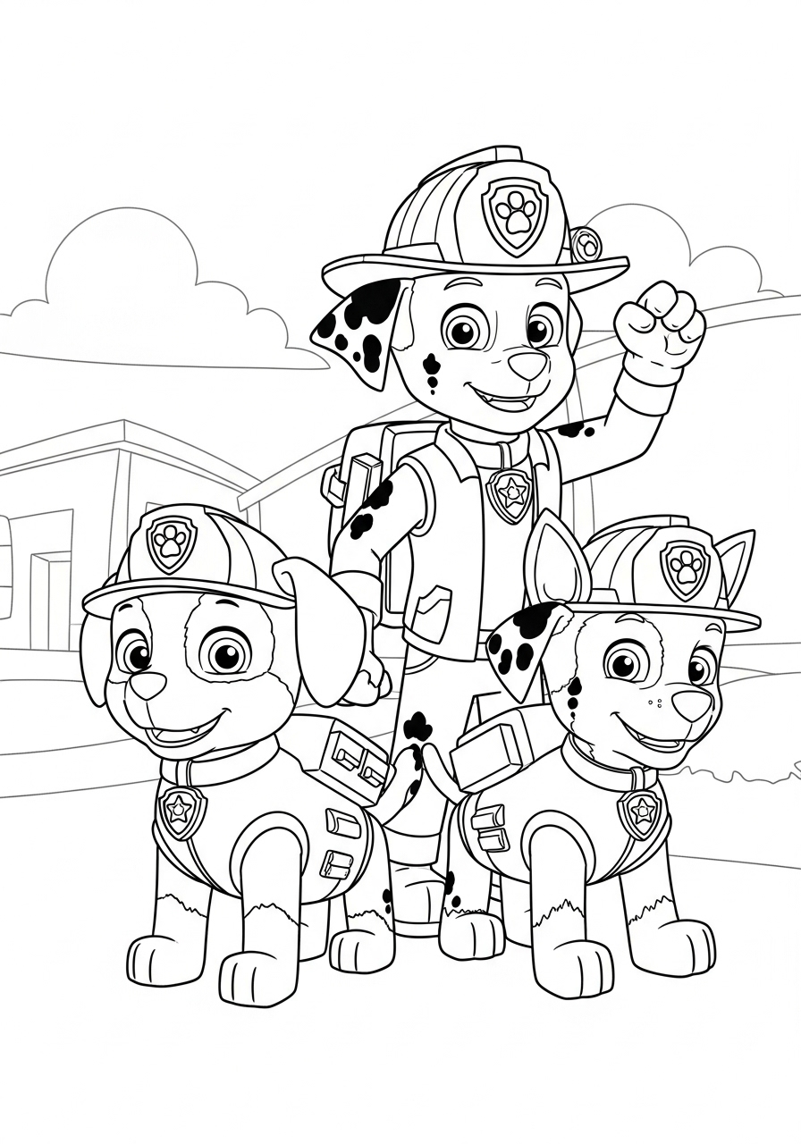Desenho da Patrulha Canina com Marshall e Rubble para colorir
