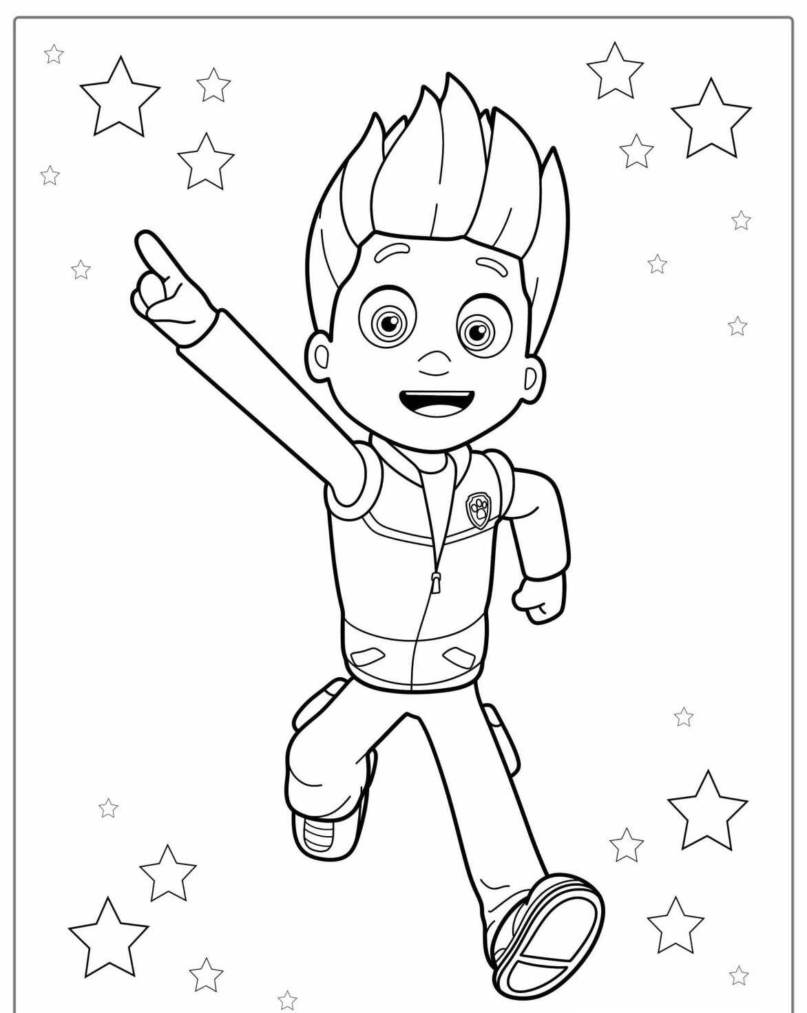 Desenho da Patrulha Canina Ryder apontando para cima para colorir