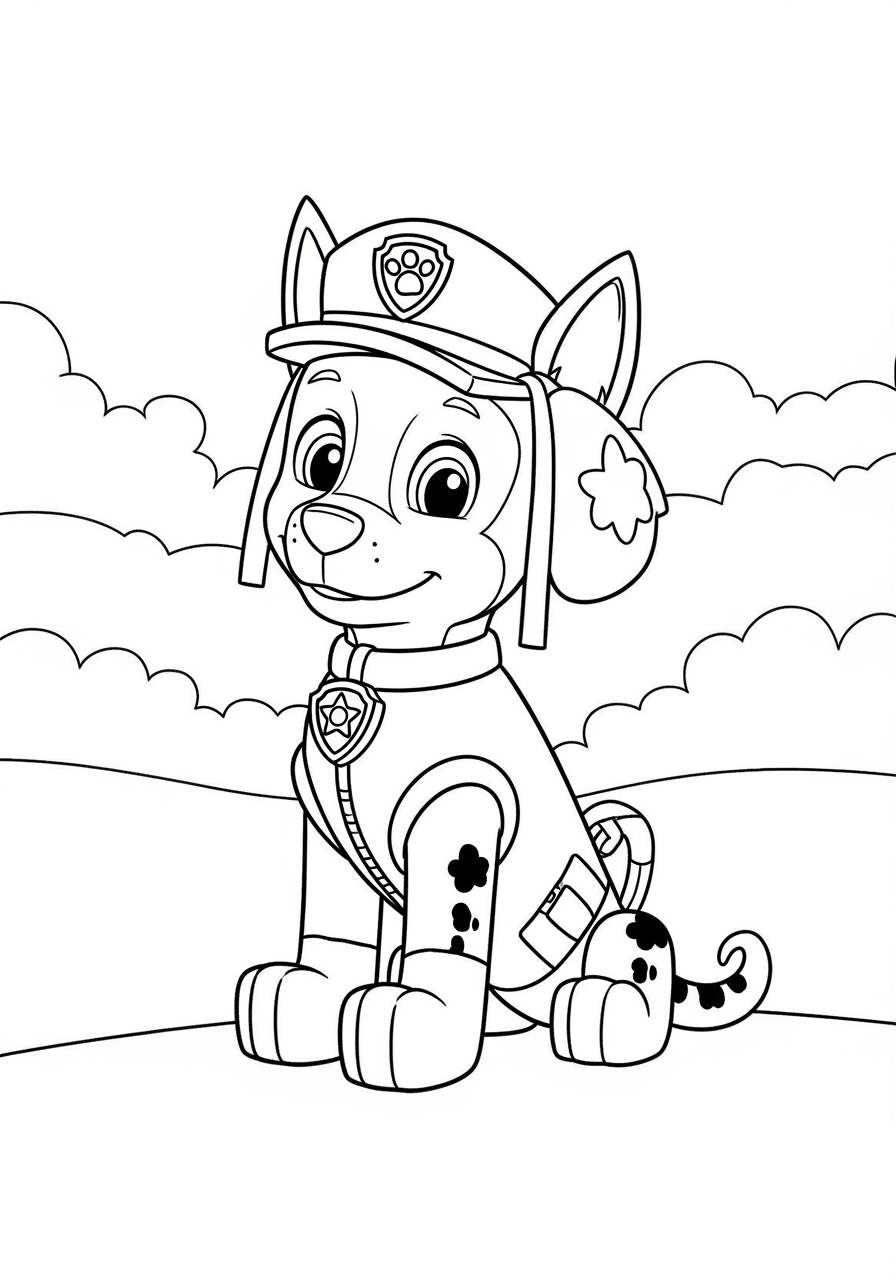 Desenho da Patrulha Canina Chase sentado para colorir