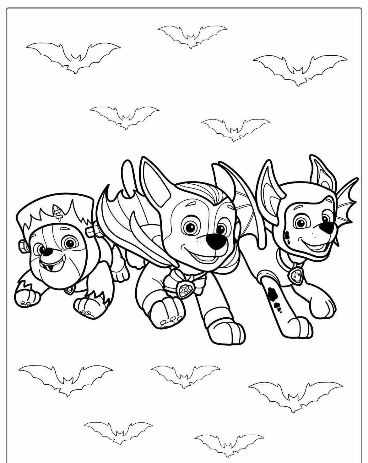 Desenho da Patrulha Canina Chase Marshall e Rubble para colorir
