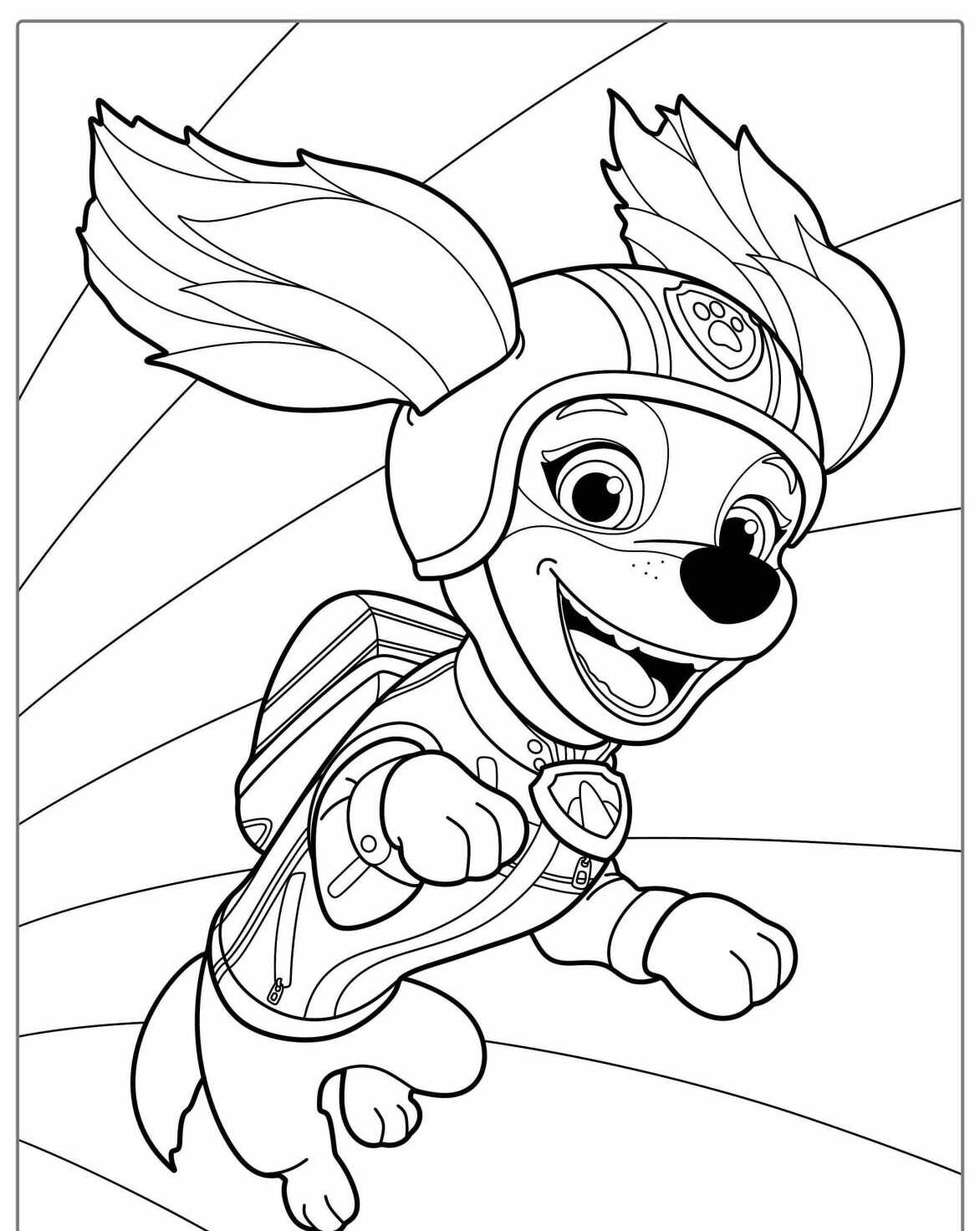 Desenho da Patrulha Canina Skye em pose de voo para colorir