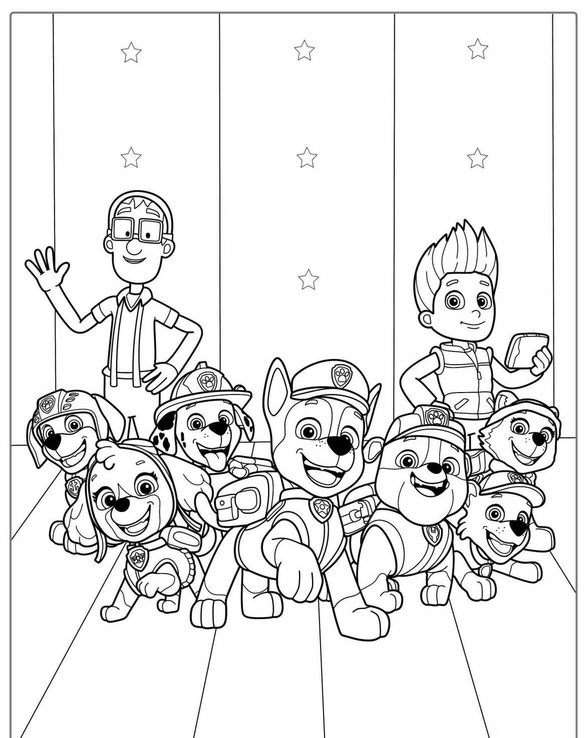 Desenho da Patrulha Canina com todos personagens para colorir