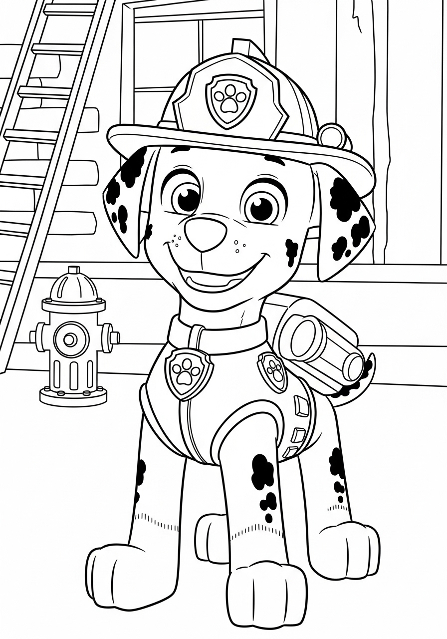 Desenho da Patrulha Canina Marshall com seu chapéu de bombeiro
