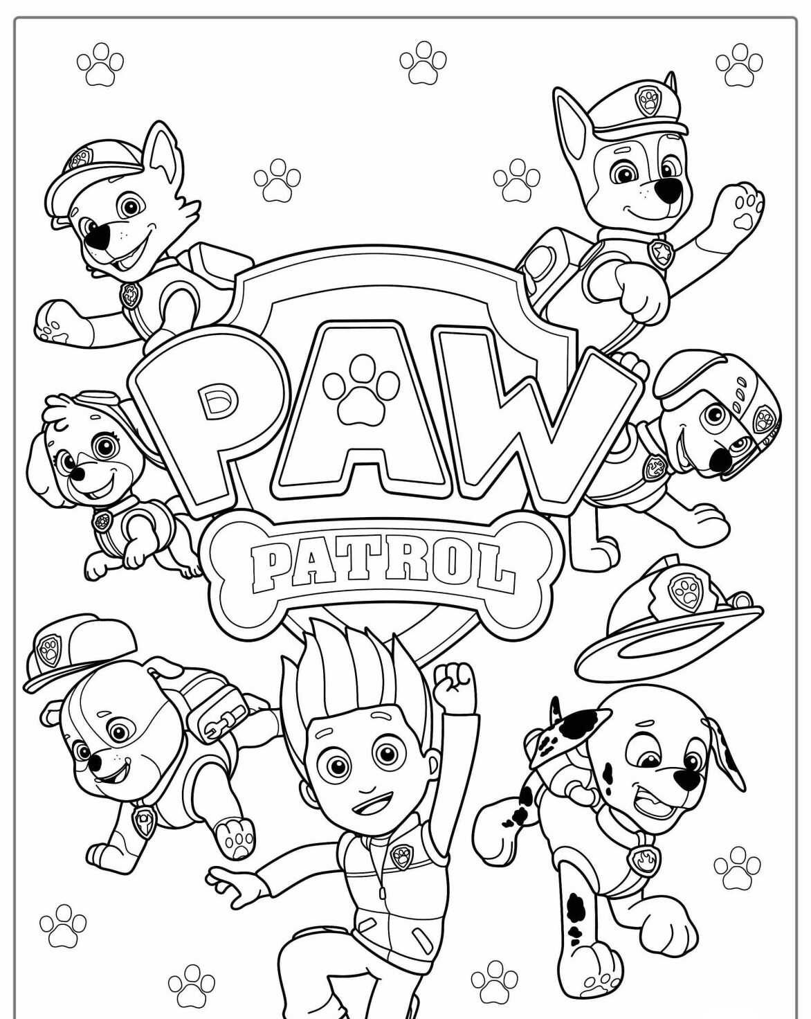 Desenho da Patrulha Canina com personagens para colorir