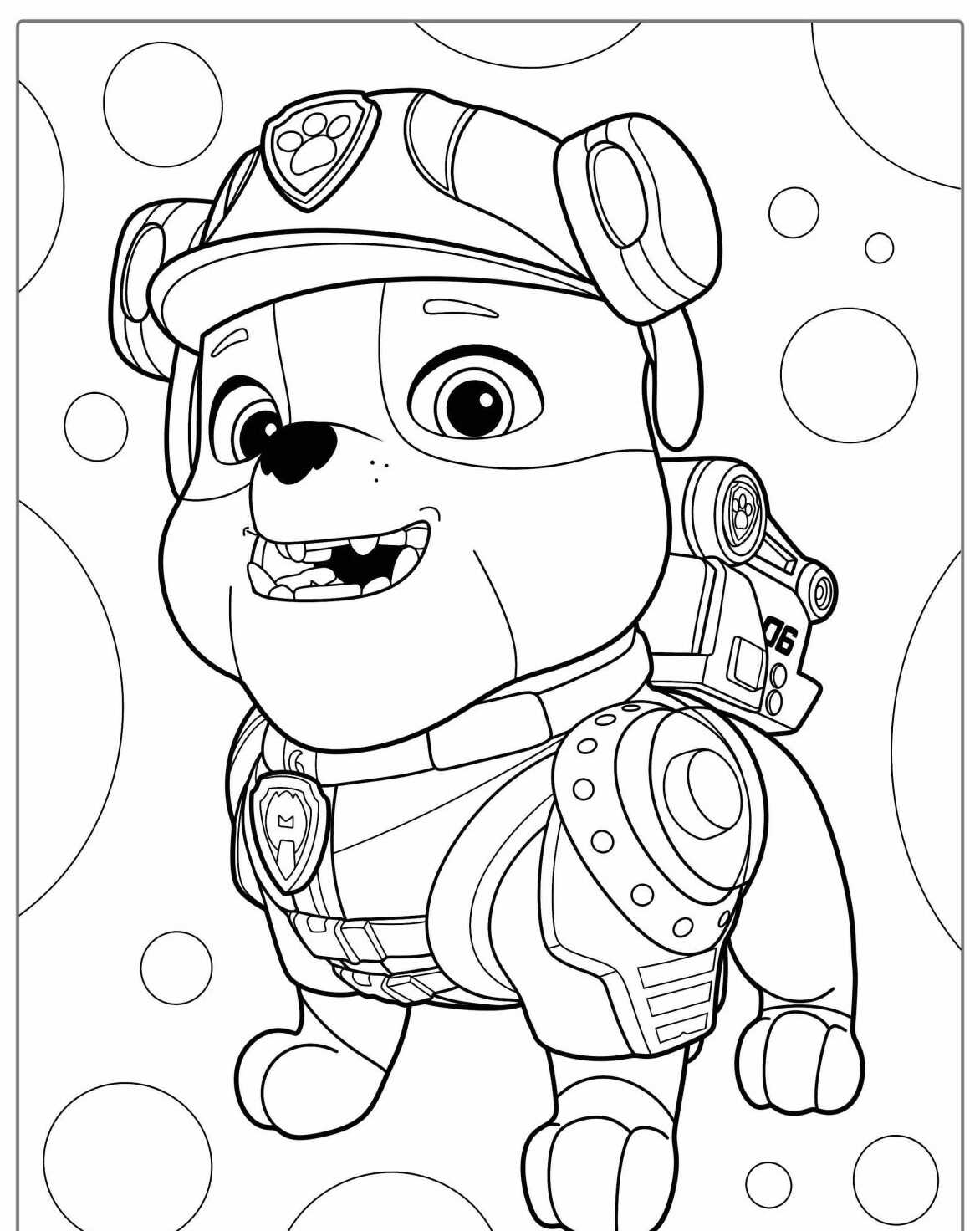 Desenho da Patrulha Canina Rubble sorrindo para colorir
