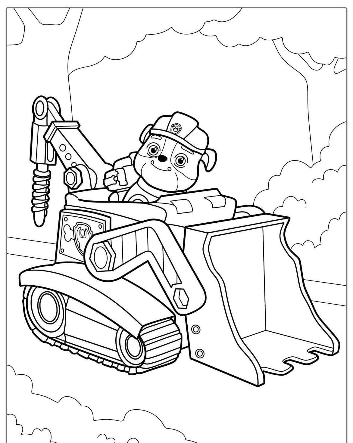 Desenho da Patrulha Canina Rubble na escavadeira para colorir