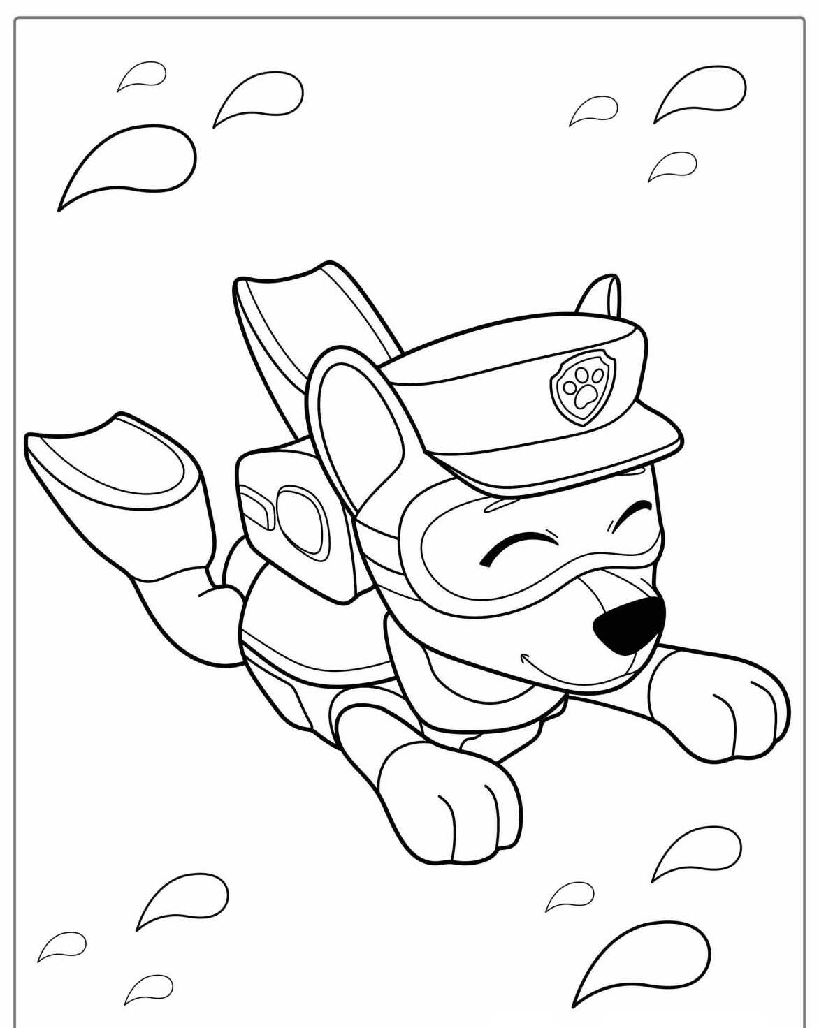 Desenho da Patrulha Canina Chase mergulhando para colorir