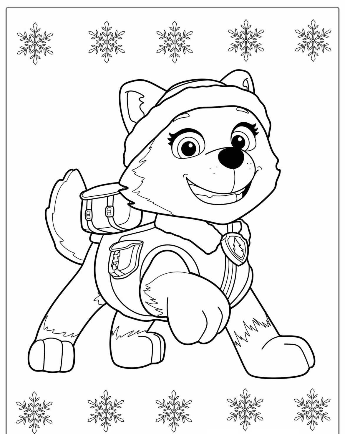 Desenho da Patrulha Canina Skye com roupinha de inverno para colorir