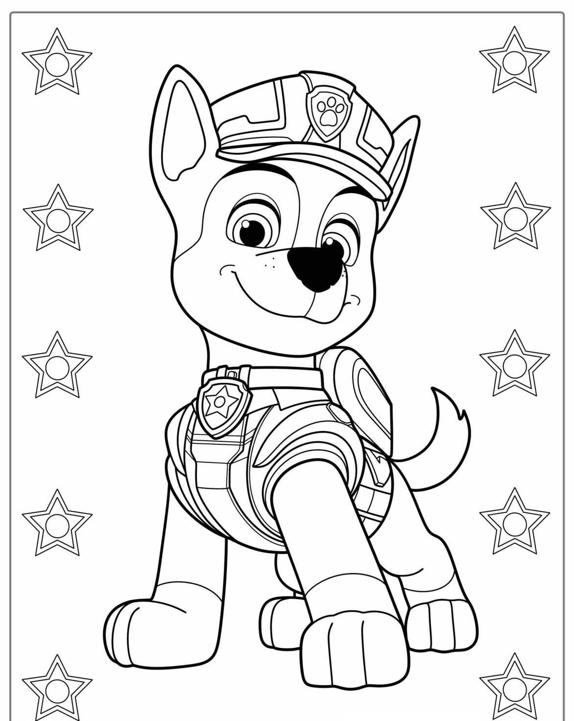 Desenho da Patrulha Canina Chase com uniforme para colorir