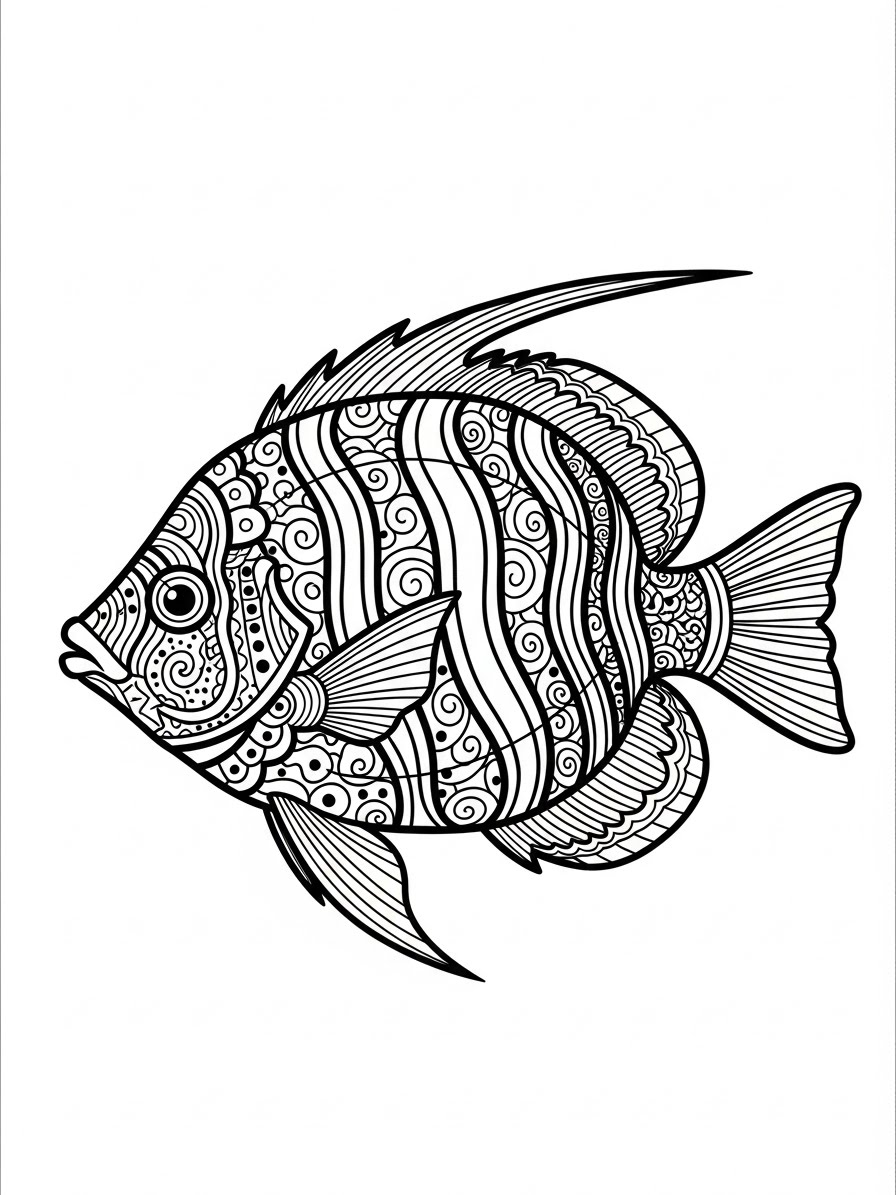 Desenho de Peixe Colorido com padrões para colorir