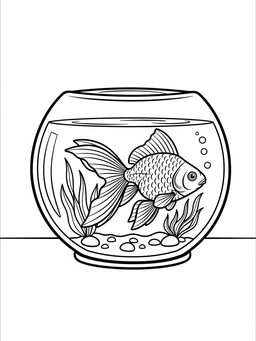 Desenho de Peixe em aquario com plantas para colorir