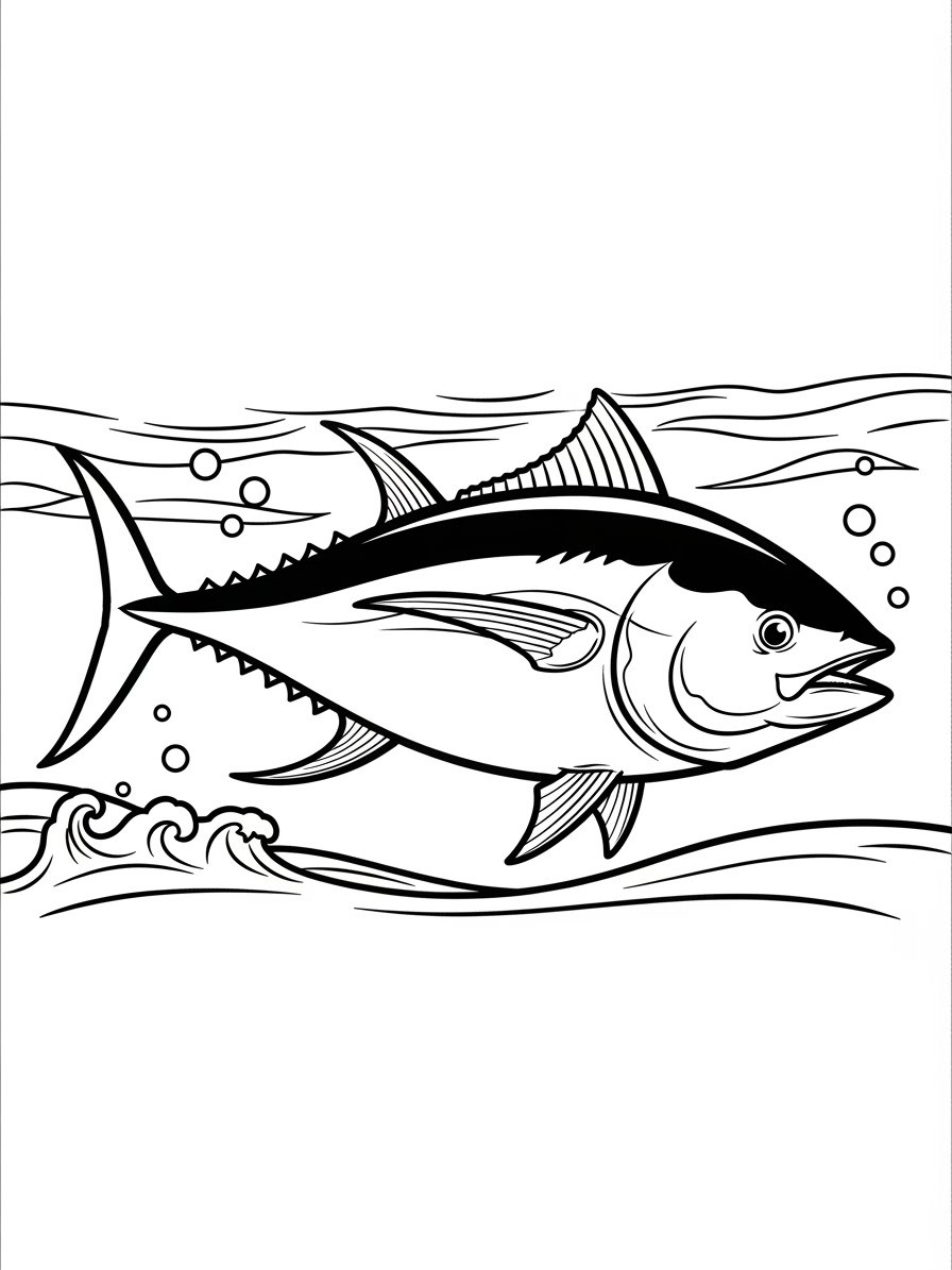 Desenho de Peixe Atum nadando no mar para colorir