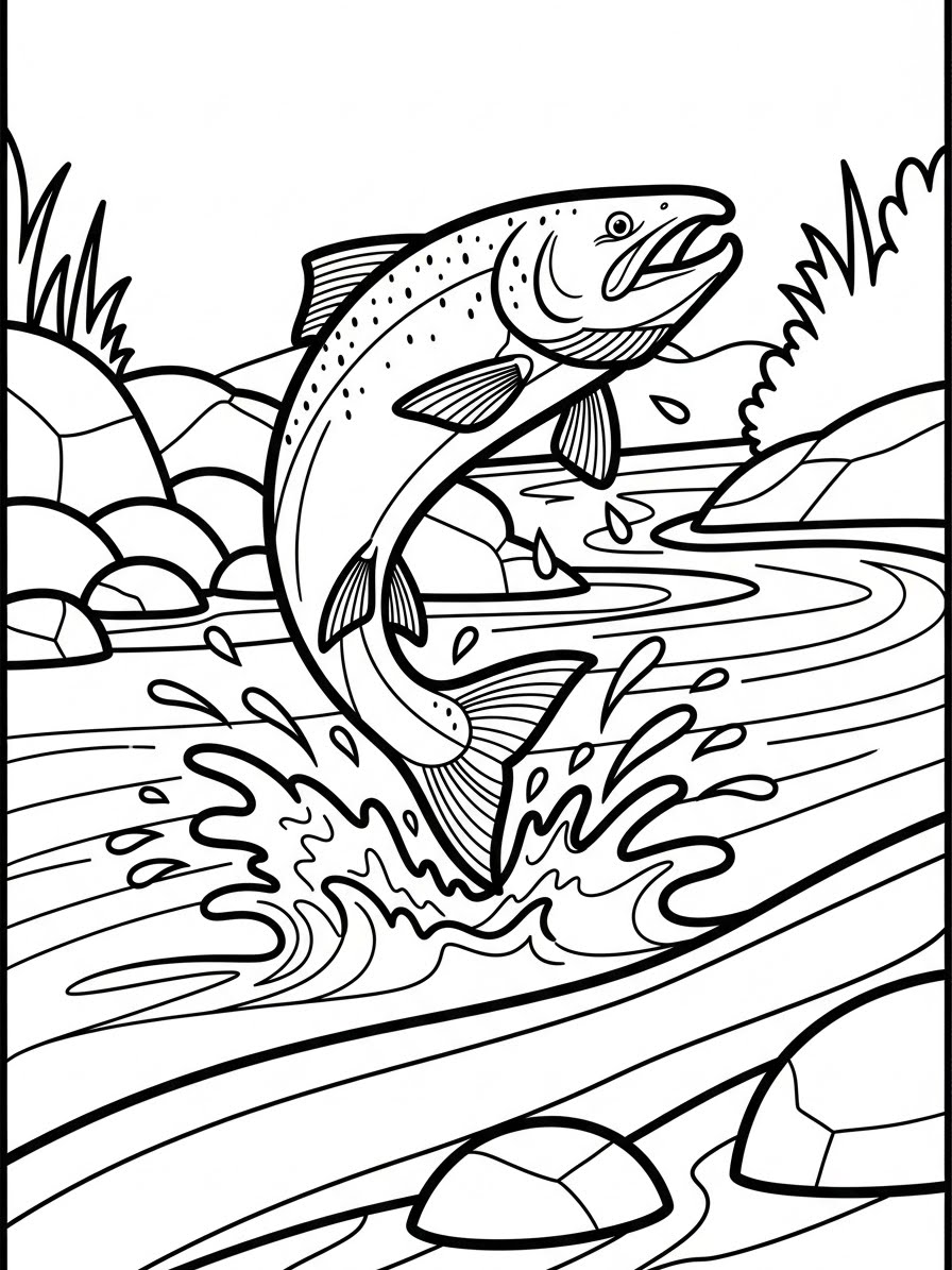 Desenho de Peixe Saltador no rio para colorir