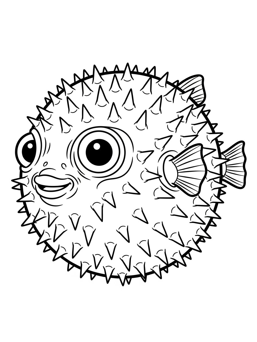 Desenho de Peixe Globo fofo com espinhos para colorir