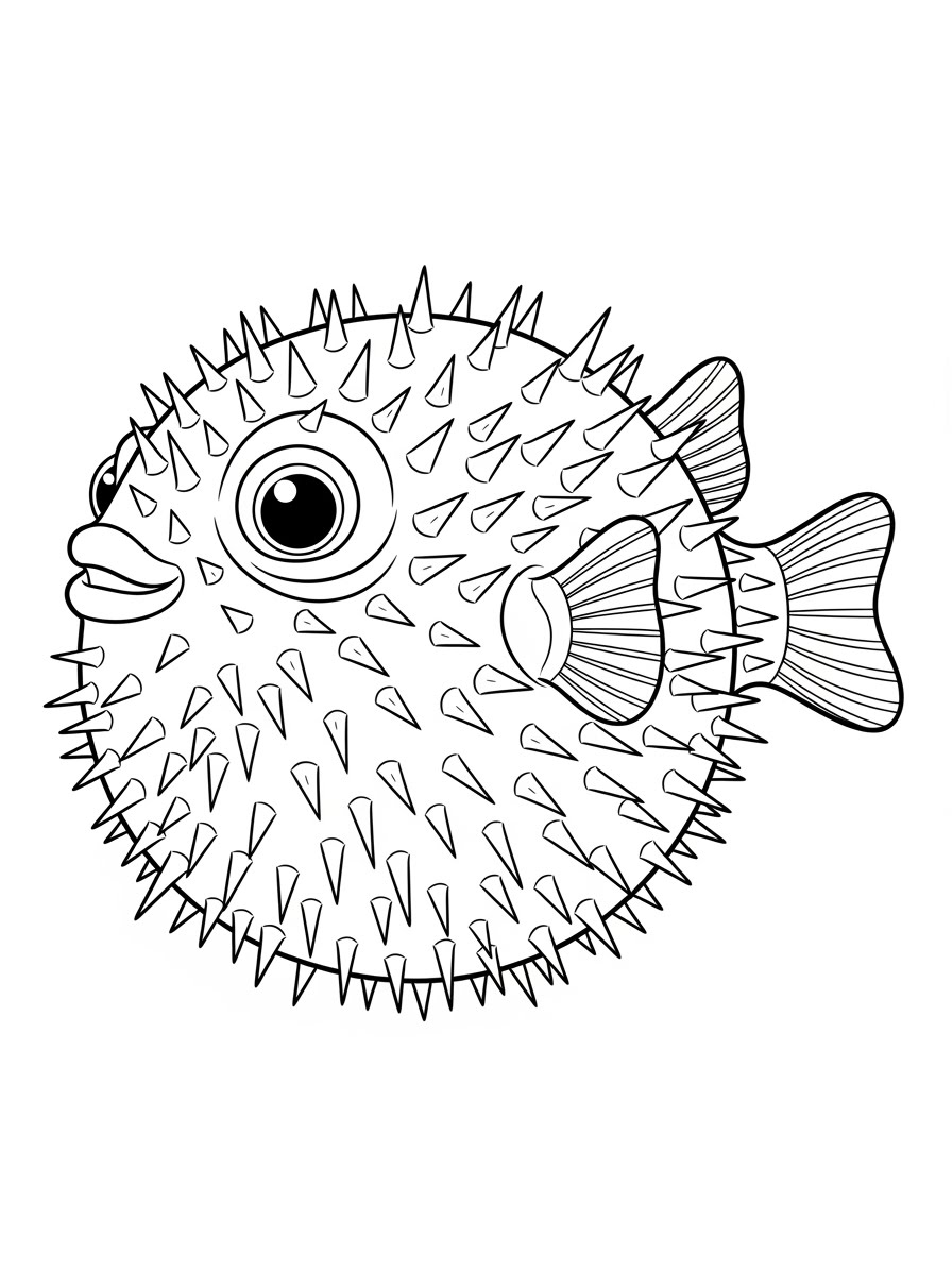 Desenho de Peixe Globo com espinhos para colorir