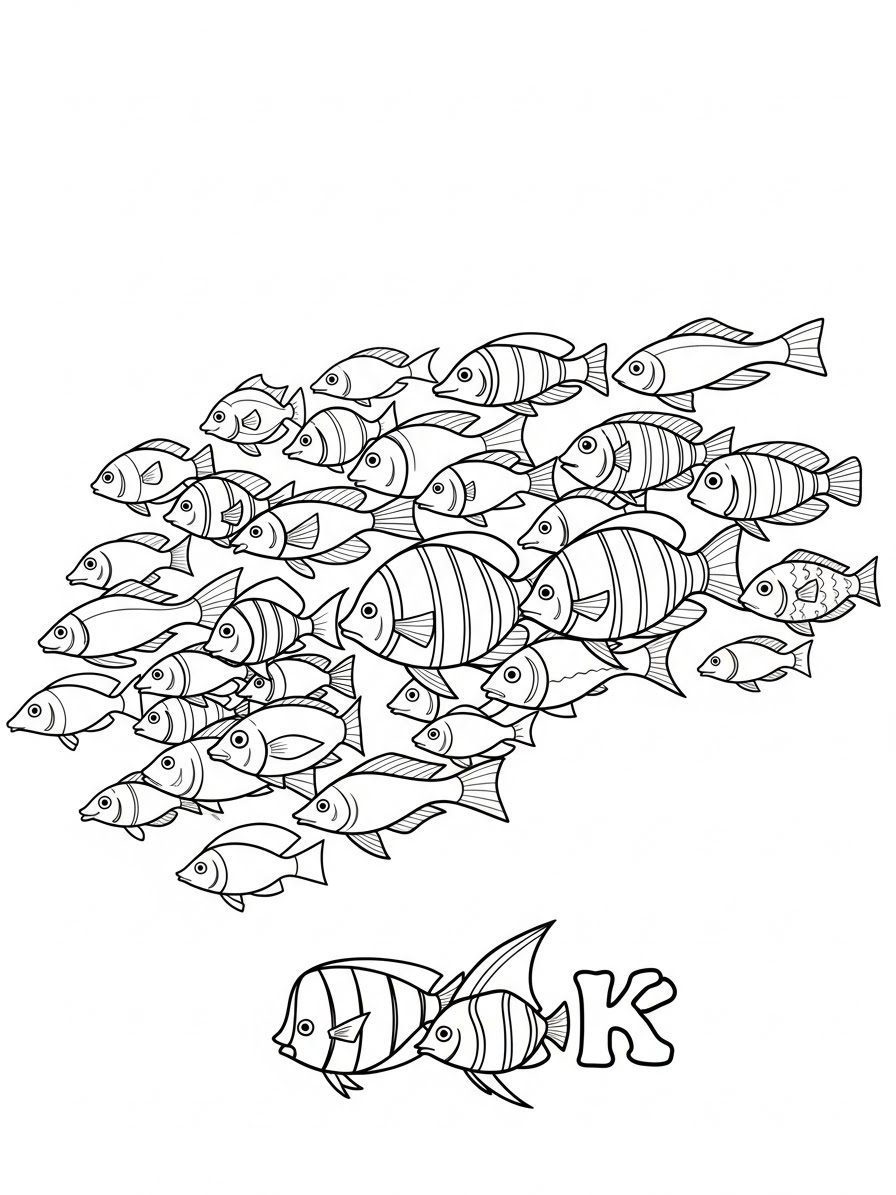 Desenho de Peixes coloridos em grupo para colorir