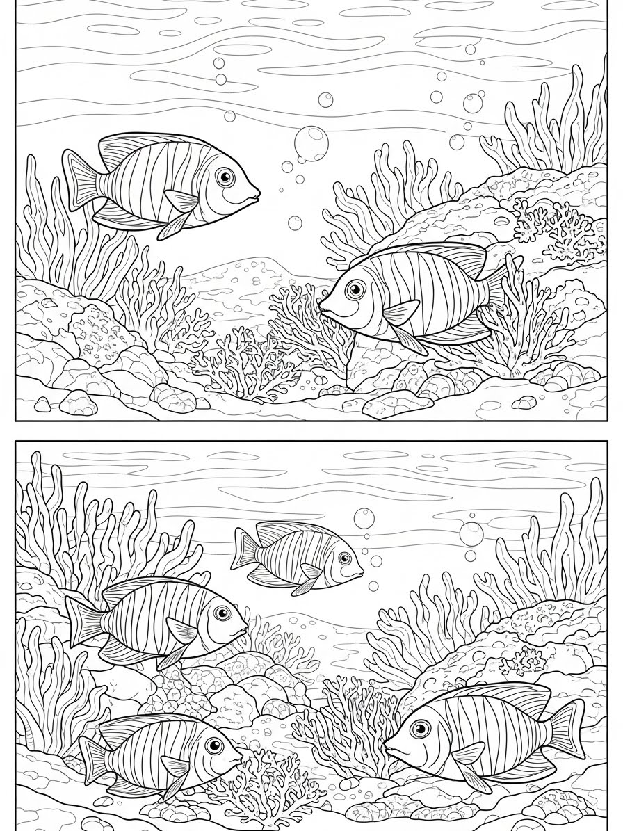 Desenho de Peixes coloridos no fundo do mar para colorir