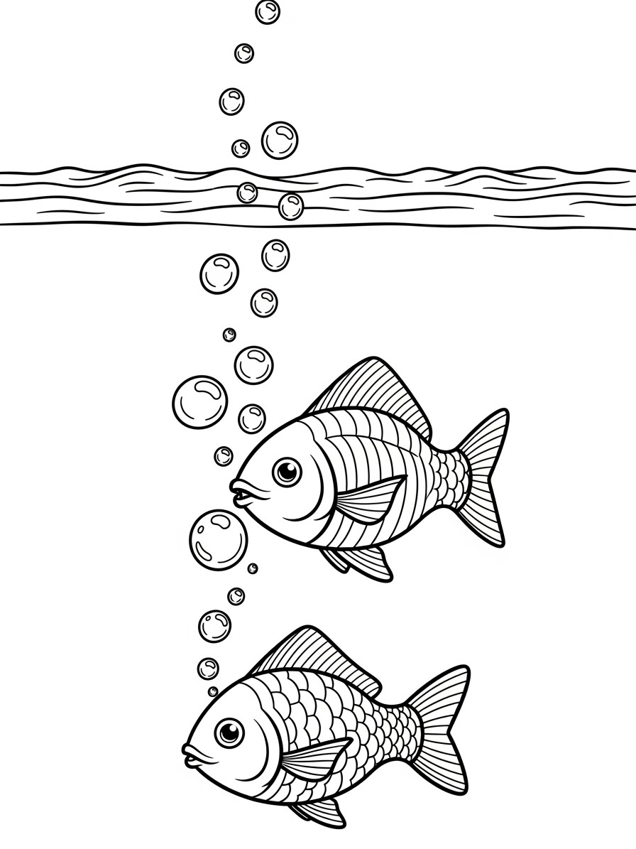 Desenho de Peixes com bolhas de água para colorir
