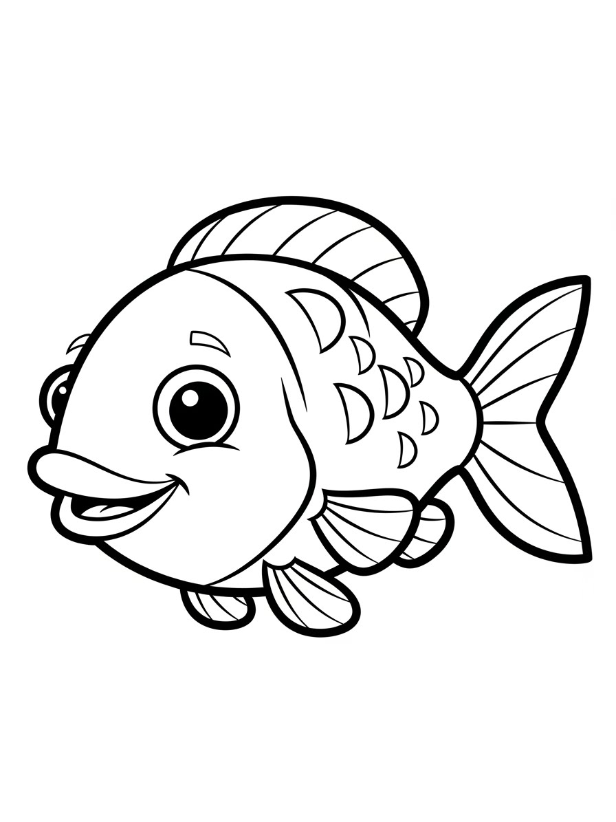 Desenho de Peixe Fofinho com sorriso para colorir