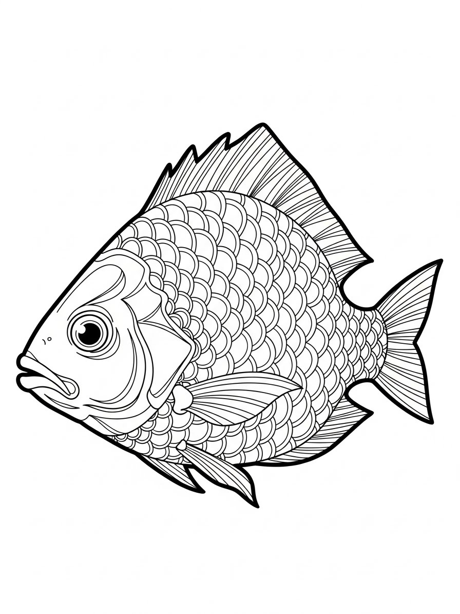 Desenho de Peixe Realista com escamas grandes para colorir