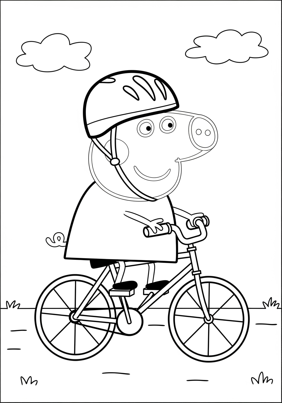 Desenho do George Pig andando de bicicleta para colorir
