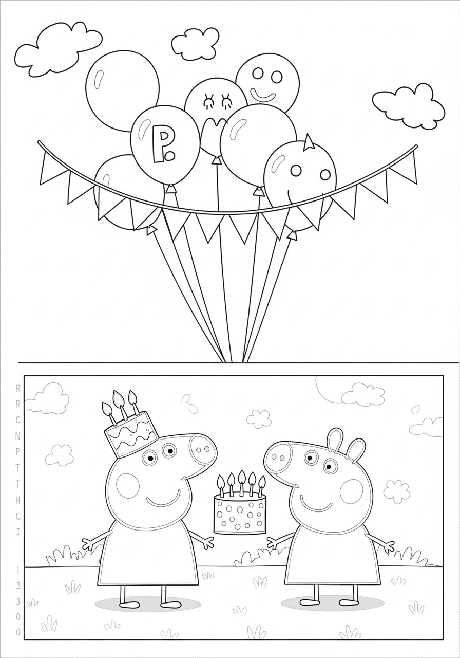 Desenho da Peppa Pig e George com bolo de aniversário
